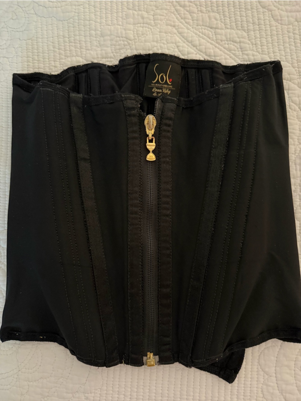 Sol Beauty and Care Black Waist Cincher Corset with Gold Zipper